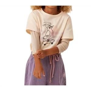 NEW THE SUNDAY COLLECTIVE girls organic cotton skater tee top in beige multi